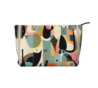 Trousse de toilette en velours côtelé de grande capacité avec motif chat d'art moderne du milieu du siècle, sac de rangement tendance et imperméable pour articles de toilette, Noir , Taille unique