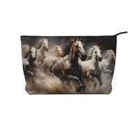 Trousse de toilette en velours côtelé de grande capacité avec motif de course des chevaux, sac de rangement tendance et imperméable pour articles de toilette, Noir , Taille unique