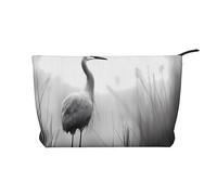 Trousse de toilette en velours côtelé de grande capacité avec motif grue à couronne, sac de rangement tendance et imperméable, Noir , Taille unique