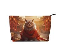 Trousse de toilette en velours côtelé de grande capacité, motif Cité interdite et chats, Noir , Taille unique