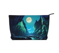 Trousse de toilette en velours côtelé imprimé Water Moon Cave - Trousse de toilette portable à fermeture éclair pour femme