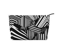 Trousse de toilette en velours côtelé noir et blanc avec motif géométrique de grande capacité, sac de rangement tendance et imperméable pour articles de toilette, Noir , Taille unique