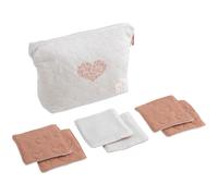 Trousse de toilette en coton matelassé et 6 carrés éponge blanc/rose TU