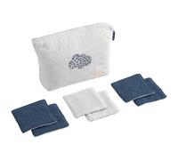 Trousse De Toilette En Coton Matelassé Et 6 Carrés Éponge - Petit Nuage Blanc/bleu TU