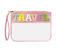 Trousse De Toilette Femme Voyage Transparente Lettres en Chenille à éclair Sacs de Maquillage de avec Fermeture de Toilette avec écusson Preppy pour Les Femmes et Les Enfants, Voyage, Gym, Plage