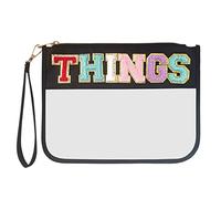 Trousse De Toilette Femme Voyage Transparente Lettres en Chenille à éclair Sacs de Maquillage de avec Fermeture de Toilette avec écusson Preppy pour Les Femmes et Les Enfants, Voyage, Gym, Plage