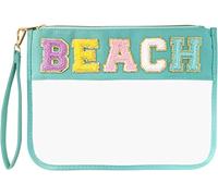 Trousse De Toilette Femme Voyage Transparente Lettres en Chenille à éclair Sacs de Maquillage de avec Fermeture de Toilette avec écusson Preppy pour Les Femmes et Les Enfants, Voyage, Gym, Plage