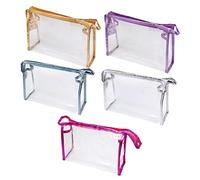 Trousse de Toilette Fille 5PC Sac cosmétique à l'eau Transparent PVC Pochette de Maquillage à glissière en Vinyle Clair Vacances Salle de Bain et Sac d'organisation (One Size)