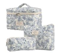Trousse de Toilette Florale, Jolie Trousse de Maquillage Florale | Pochette de Rangement de Toilette 3 pièces - Sac de Rangement de en Coton à Fleurs esthétiques, Pochette cosmétique de voyag