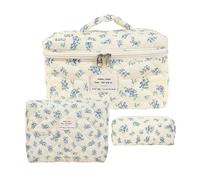Trousse de toilette florale, jolie trousse de maquillage imprimée | Organiseur de voyage de 3 pièces, poche en coton pour pinceaux, sacs de rangement élégants, accessoire pratique, C, Consulte la