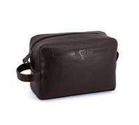 Trousse de Toilette FPF en Cuir, Fermeture éclair, 24 x 17 x 8 cm, Doublée, Poche derriére et intérieur, Noir, Marron (Marron)