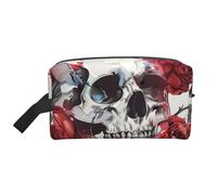 Trousse de toilette gothique avec imprimé rose, trousse de toilette portable résistante à l'eau, sac de rangement de salle de bain, sac de maquillage avec poignée pour homme et femme, Tête de mort