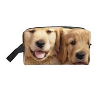 Trousse de toilette gothique avec imprimé rose, trousse de toilette portable résistante à l'eau, sac de rangement de salle de bain, sac de maquillage avec poignée pour homme et femme, Golden Retriever