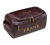 Trousse de toilette gravée sur mesure pour homme - Trousse de maquillage de voyage en cuir personnalisée, parfaite pour papa, mari, grand-père, petit ami, anniversaire, Noël, Café noir, Taille unique