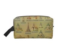 Trousse de toilette imprimée avec des monuments européens, pochette de rangement de grande capacité pour banque d'alimentation et câbles, blanc, One Size