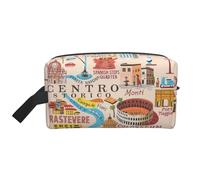 Trousse de toilette imprimée carte de Rome avec monuments Illus Grande capacité Pochette de rangement pour banque d'alimentation et câbles, blanc, One Size