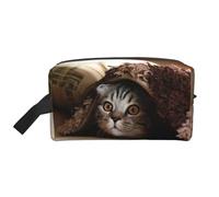 Trousse de toilette imprimée chat sous couverture pour homme, trousse de toilette de voyage spacieuse pour femme, blanc, Taille unique