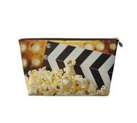 Trousse de toilette imprimée de film de cinéma et pop-corn pour femmes et filles, trousse de maquillage portable de voyage en cuir avec fermeture éclair dorée, doré, Taille unique, Trousse de toilette