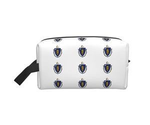 Trousse de toilette imprimée drapeau du Massachusetts - Grande capacité - Pochette de rangement pour batterie externe et câbles