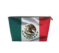 Trousse de toilette imprimée drapeau du Mexique pour femmes et filles, trousse de maquillage portable en cuir avec fermeture éclair dorée, doré, Taille unique, Trousse de toilette