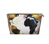 Trousse de toilette imprimée globe du monde abstrait pour femmes et filles, trousse de maquillage portable de voyage en cuir avec fermeture éclair dorée, doré, Taille unique, Trousse de toilette