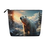 Trousse de Toilette imprimée Ours Polaire en Hiver, Simple Couche, Imitation Lin, Portable, zippée, Accessoire de Voyage