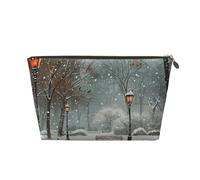 Trousse de toilette imprimée Snow Falling in The Park pour femmes et filles, trousse de maquillage portable de voyage en cuir avec fermeture éclair dorée, doré, Taille unique, Trousse de toilette