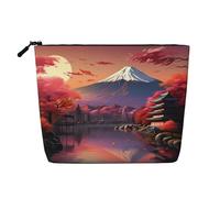 Trousse de toilette japonaise avec impression paysage du Mont Fuji - Grande capacité - Trousse de maquillage de voyage pour femme pour un usage quotidien et voyage, Noir , Taille unique