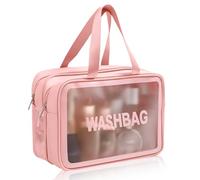 Trousse de Toilette Maquillage Femme Sac Transparent Voyage avec Poignée à Fermeture Éclair Pochette Maquillage Sacoche Transparente Grande Toiletry Bag Travel Wash Bag pour Femme Homme (Rose)