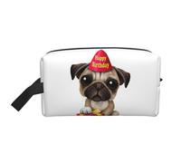 Trousse de toilette mignonne avec impression de chiot avec inscription « Happy Birthday » pour homme, trousse de toilette de voyage spacieuse pour femme, blanc, Taille unique