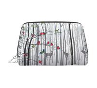 Trousse de toilette motif cerf des neiges et oiseaux Brich Tree - Organiseur de maquillage pratique pour pinceaux de maquillage, rouges à lèvres, Argenté., Taille unique, Trousse de toilette