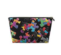 Trousse de toilette multifonction avec fermeture éclair pour la sensibilisation à l'autisme - Motif cœur - Pour femmes et filles - Doré, doré, Taille unique