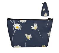 Trousse de Toilette Oxford résistante à l'eau Fleur Marguerite Florale Bleu Marine, Trousse de Maquillage Grande capacité avec Fermeture éclair pour Les Filles Femmes Pochette cosmétiqu