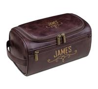 Trousse de toilette personnalisée en cuir pour homme - Gravure de nom personnalisée, trousse de toilette de voyage, cadeau pour papa, mari, grand-père, Noël, fête des pères, Café noir, Taille unique