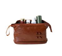 Trousse de toilette personnalisée en cuir pour homme, kit de voyage Dopp gravé, kit de rasage étanche et grande capacité, cadeau pour la fête des pères, anniversaire, voyage, marron, L, Fermeture
