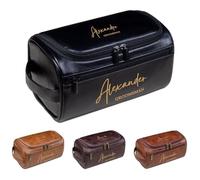 Trousse de toilette personnalisée en cuir pour homme - Kit Dopp gravé personnalisé, trousse de maquillage cadeau pour papa, petit ami, mari, anniversaire, fête des pères et anniversaire de mariage