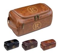 Trousse de toilette personnalisée en cuir synthétique pour homme - Nom et texte gravés - Essentiels de voyage pour mari, papa, témoin - Cadeau parfait pour la fête des pères, Noël et anniversaire de
