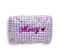 Trousse de toilette personnalisée en seersucker avec nom monogrammé - Grande capacité - Pour voyage, mariage, demoiselle d'honneur, remise de diplôme, violet clair, Tendance