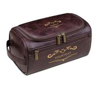 Trousse de toilette personnalisée pour homme - Sac de voyage en cuir personnalisé avec gravure du nom, cadeau pour papa, mari, grand-père, Noël, anniversaire, fête des pères, Café noir, Taille unique