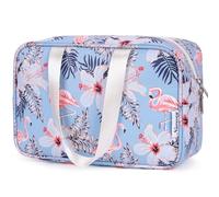 Trousse de Toilette Pleine Taille Grande Trousse de Maquillage de Voyage Organisateur pour Femmes et Femmes, Aqua Flamingo