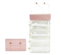 Trousse de toilette pliable pour femme - Sac à brosse de maquillage - Espace de voyage organisé - Rangement enroulable portable 4 en 1 - Grande capacité, Rose, Voir description, Voir description