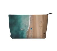 Trousse de toilette portable à motif carte au trésor labyrinthe grande capacité en velours côtelé avec fermeture éclair, Vue aérienne de la plage, Taille unique