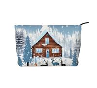 Trousse de toilette portable à motif carte au trésor labyrinthe grande capacité en velours côtelé avec fermeture éclair, Fauve d'hiver, Taille unique