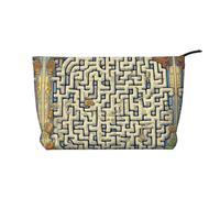 Trousse de toilette portable à motif carte au trésor labyrinthe grande capacité en velours côtelé avec fermeture éclair, Carte au trésor du labyrinthe, Taille unique