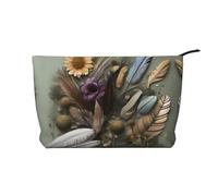Trousse de toilette portable à motif carte au trésor labyrinthe grande capacité en velours côtelé avec fermeture éclair, Fleur en plumes, Taille unique