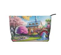 Trousse de toilette portable à motif carte au trésor labyrinthe grande capacité en velours côtelé avec fermeture éclair, Conte de fées licorne, Taille unique