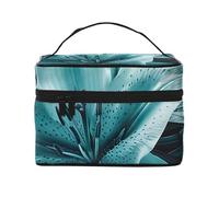 Trousse de toilette portable à rabat avec poignée pour femme et utilisation quotidienne, Lys bleu sarcelle, Taille unique, Trousse de maquillage