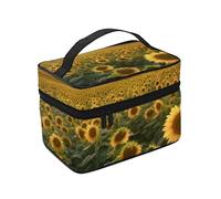 Trousse de toilette portable à rabat avec poignée pour femme et utilisation quotidienne Motif coucher de soleil, Terres agricoles de tournesols, Taille unique, Trousse de maquillage