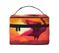 Trousse de toilette portable à rabat avec poignée pour femme Motif cœur Rose, Flamingo Rose Coucher de soleil, Taille unique, Trousse de maquillage