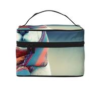 Trousse de toilette portable à rabat avec poignée pour femme - Motif fleurs de pivoine - Pour voyage et usage quotidien, Lama en écharpe., Taille unique, Trousse de maquillage